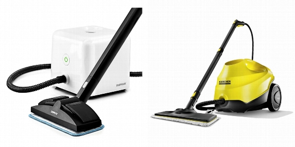 Side by side photos of Dupray Neat Steam Cleaner and Karcher SC 3 EasyFix steam cleaners.