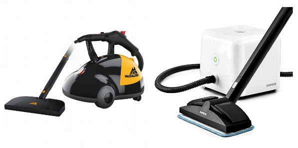 Side by side photos of McCulloch MC1275 and Dupray Neat Steam Cleaner steam cleaners.