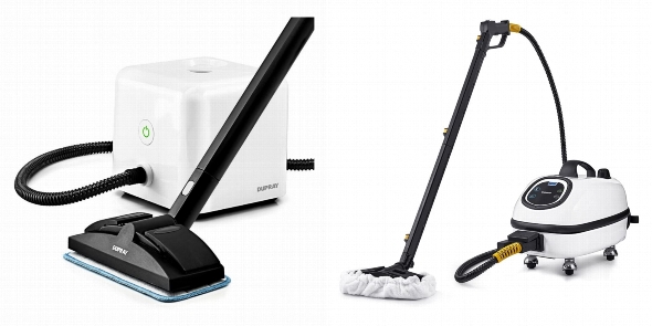 Side by side photos of Dupray Neat Steam Cleaner and Dupray Tosca steam cleaners.