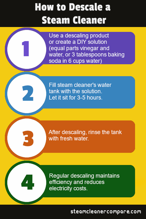How to descale a steam cleaner infographic